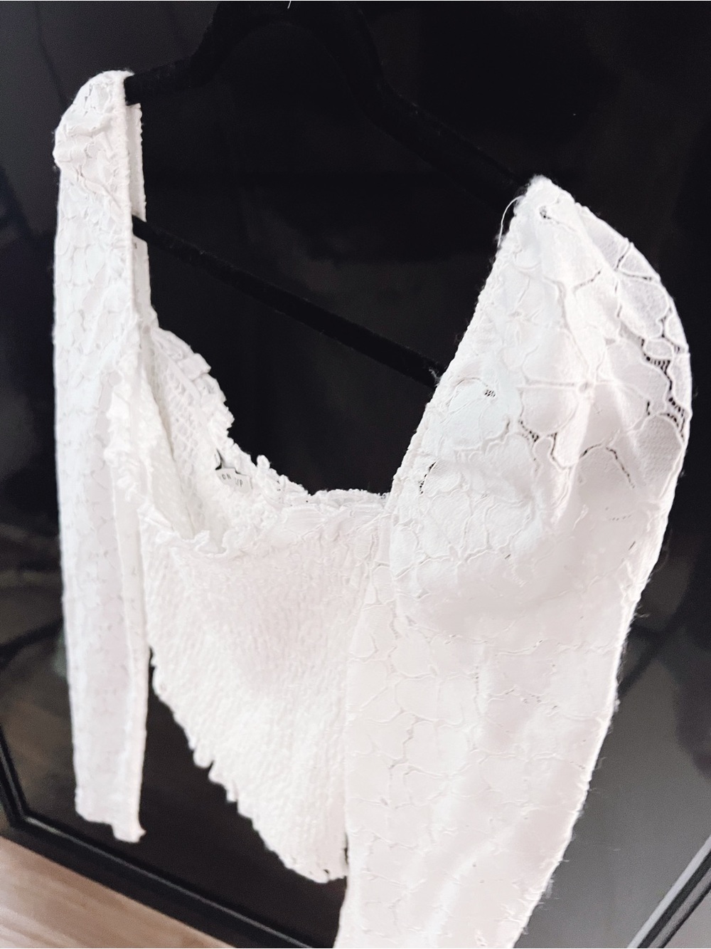 White COTTONON SMALL Lace Smocked Square-Neck Crop Top